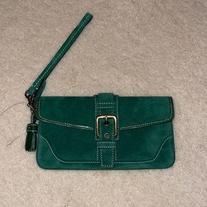 BRAND NEW Coach green suede wristlet